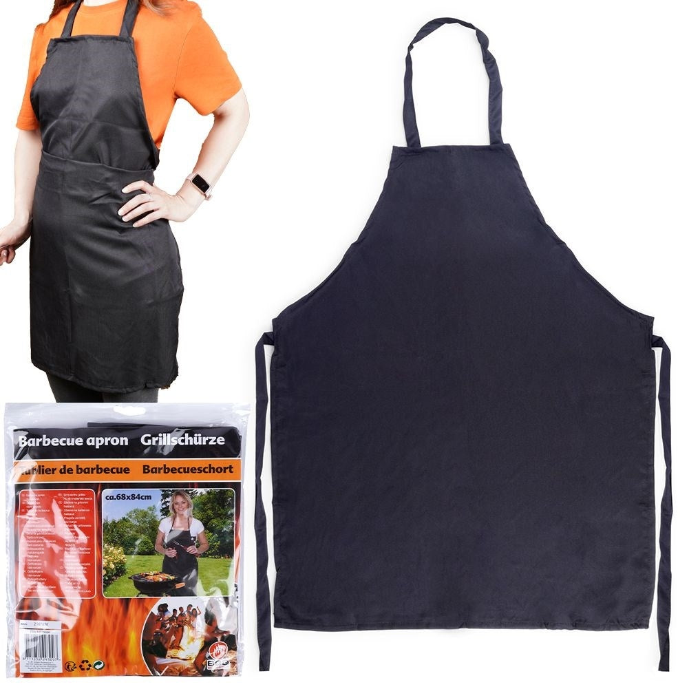 Black polyester apron with waistband for cooking