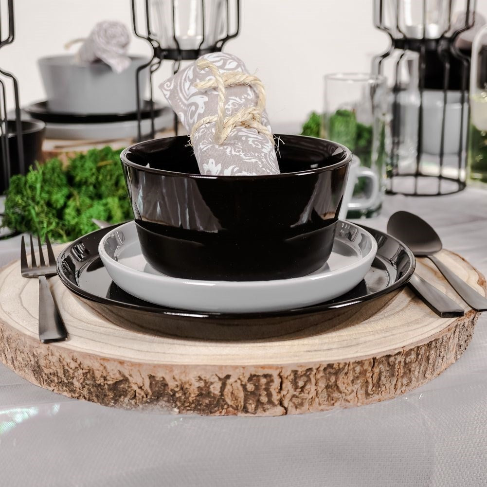 Black porcelain bowl for soup, cereal, yogurt & snacks