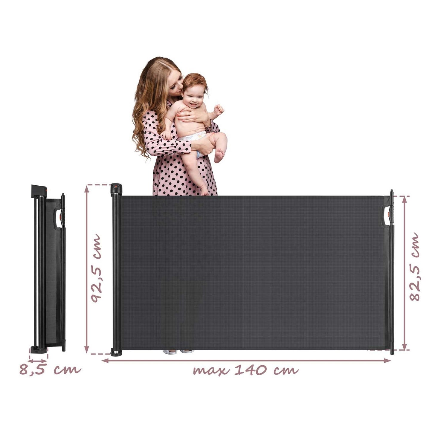 Black retractable security gate from Nukido