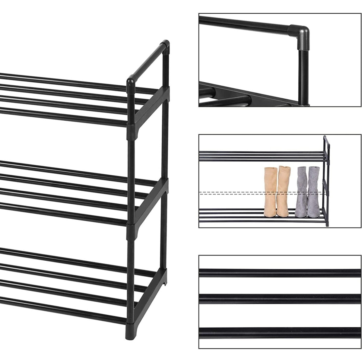 Black shoe rack cabinet with 3 shelves