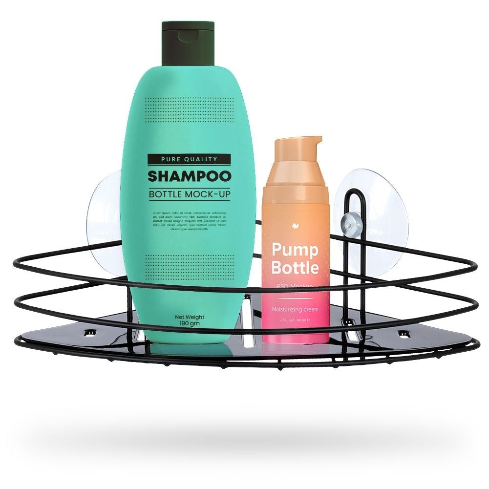 Black stainless steel bathroom shelf with suction cups for shower