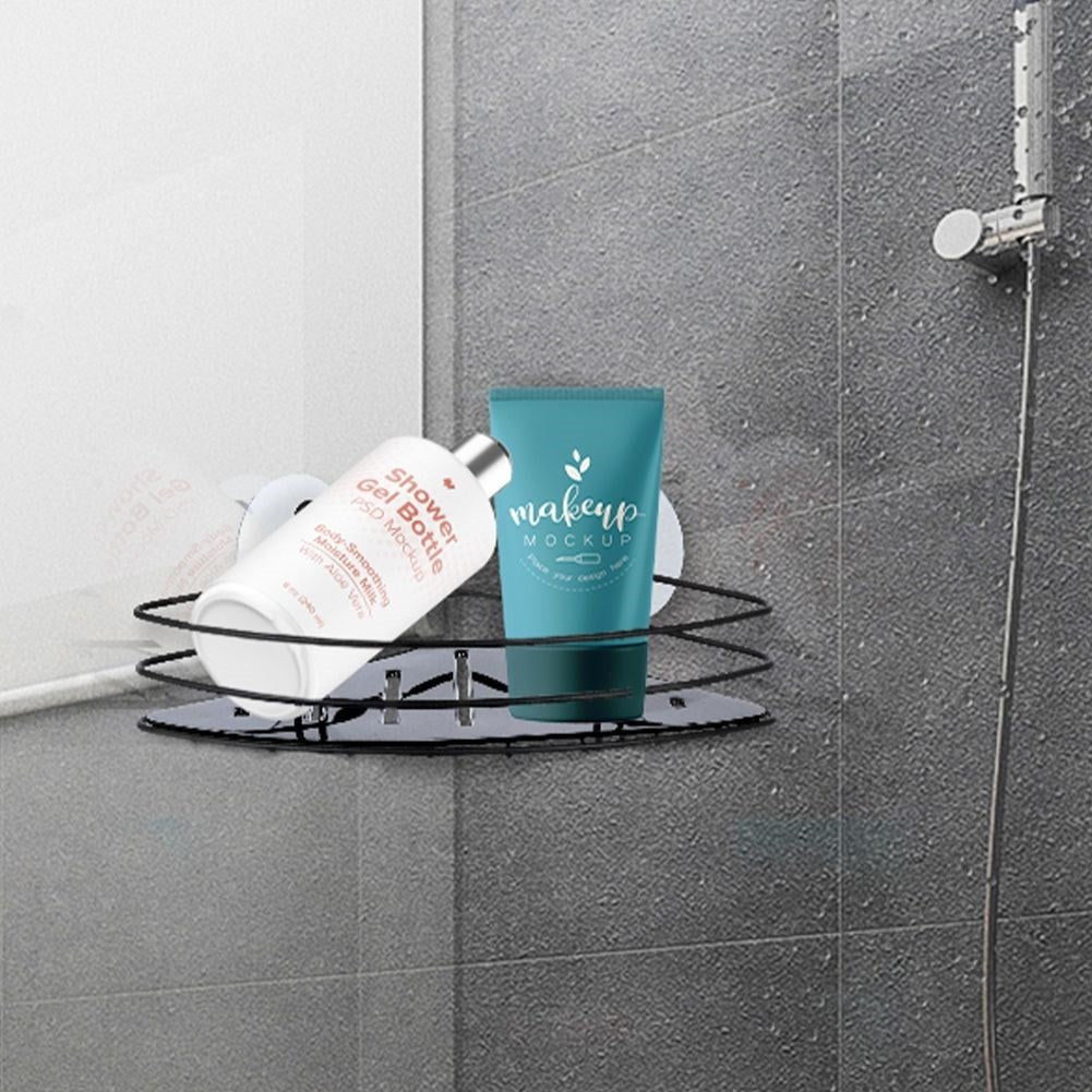 Black stainless steel bathroom shelf with suction cups for shower
