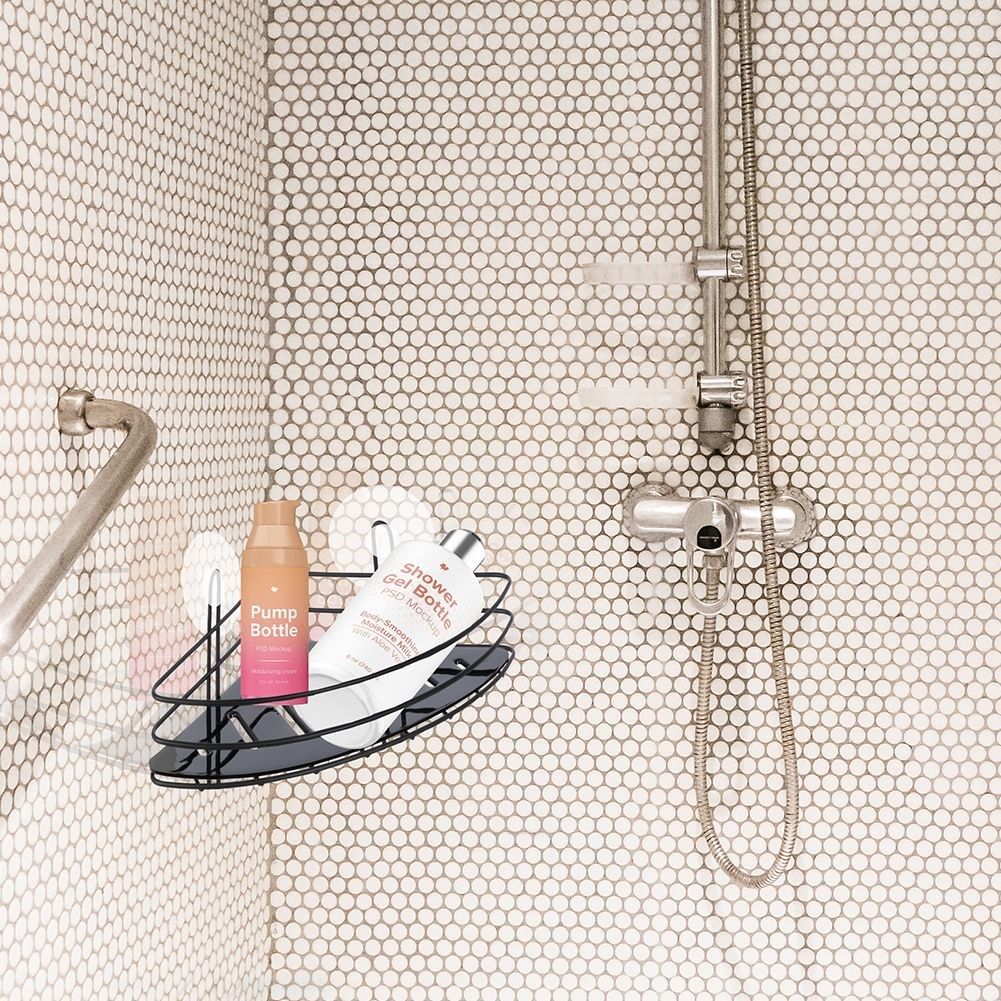 Black stainless steel bathroom shelf with suction cups for shower