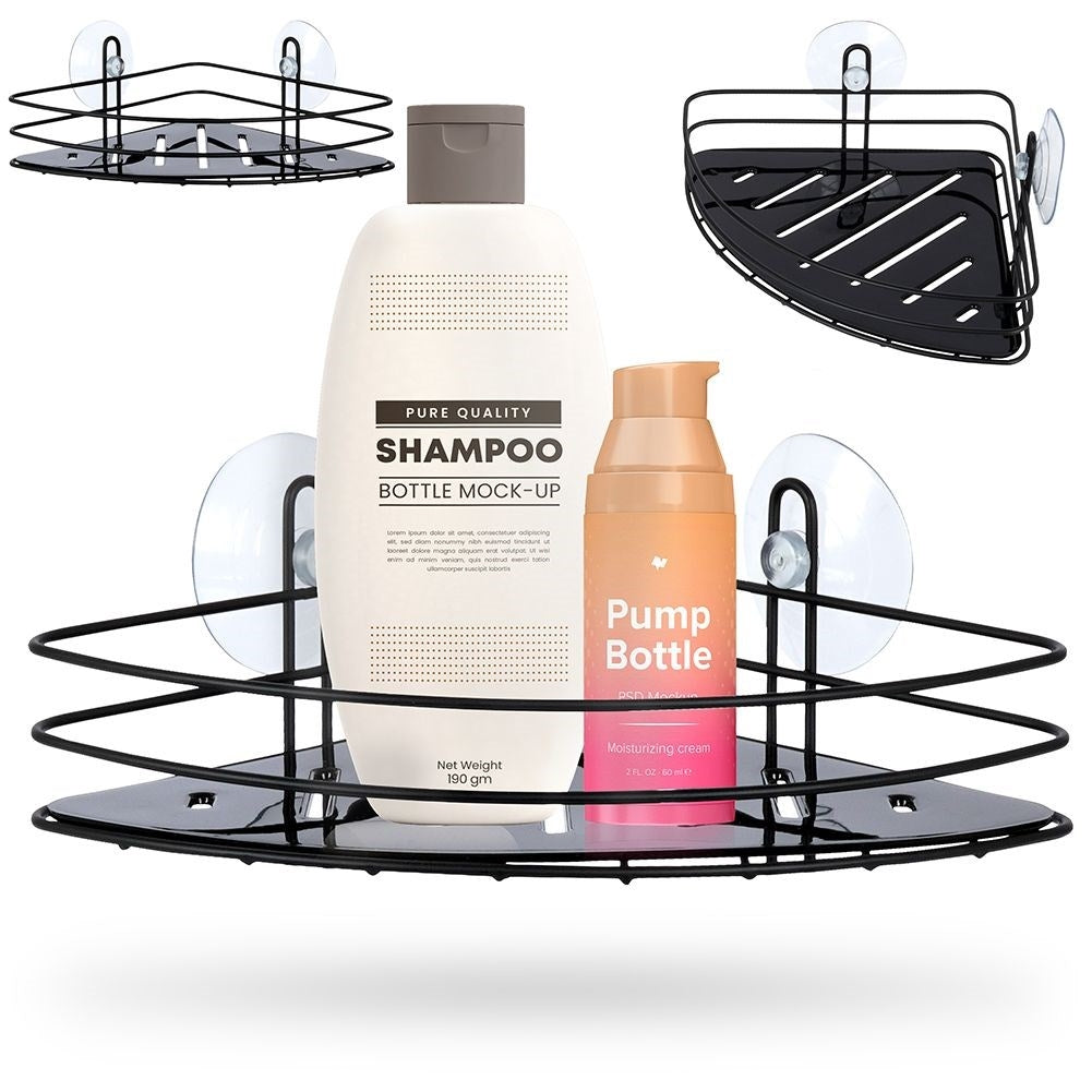 Black stainless steel bathroom shelf with suction cups for shower