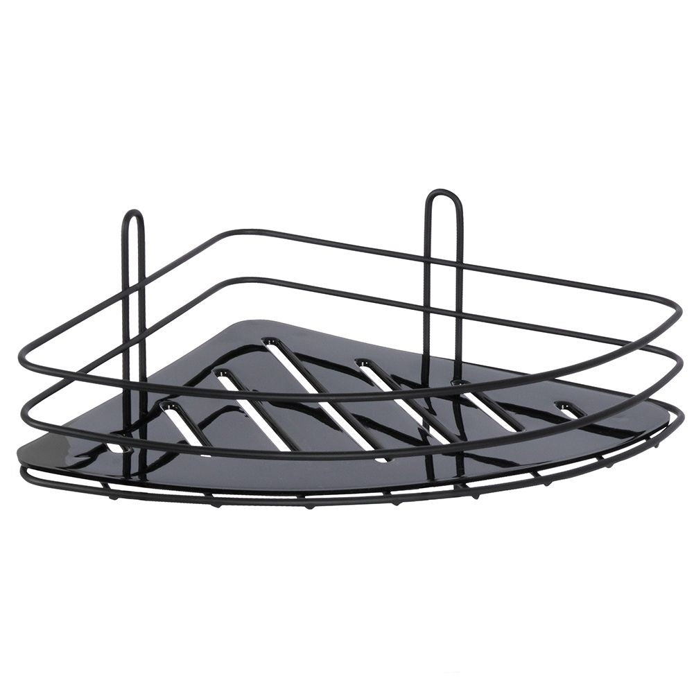 Black stainless steel bathroom shelf with suction cups for shower