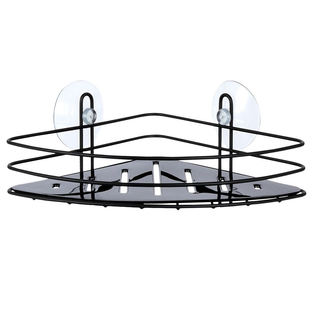 Black stainless steel bathroom shelf with suction cups for shower