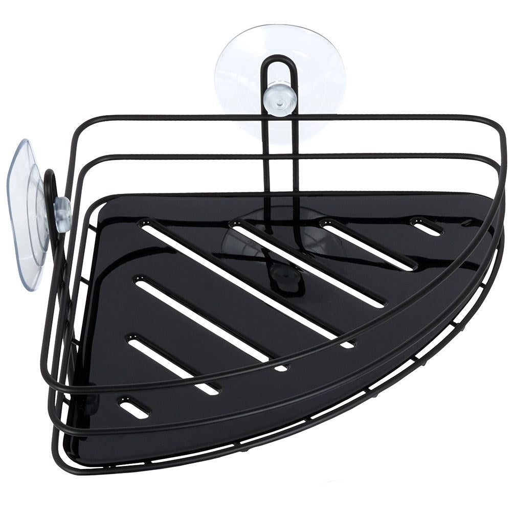 Black stainless steel bathroom shelf with suction cups for shower