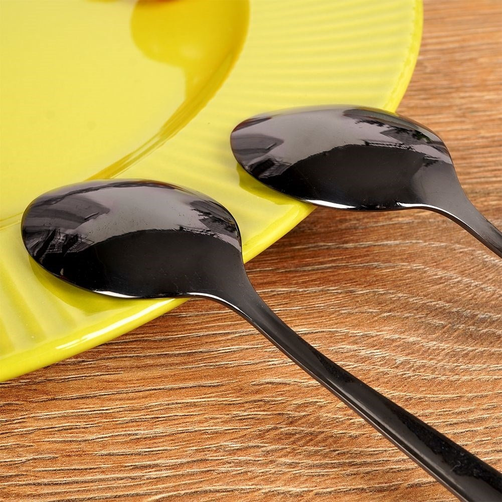 Black stainless steel spoons for coffee and tea - 2-pack