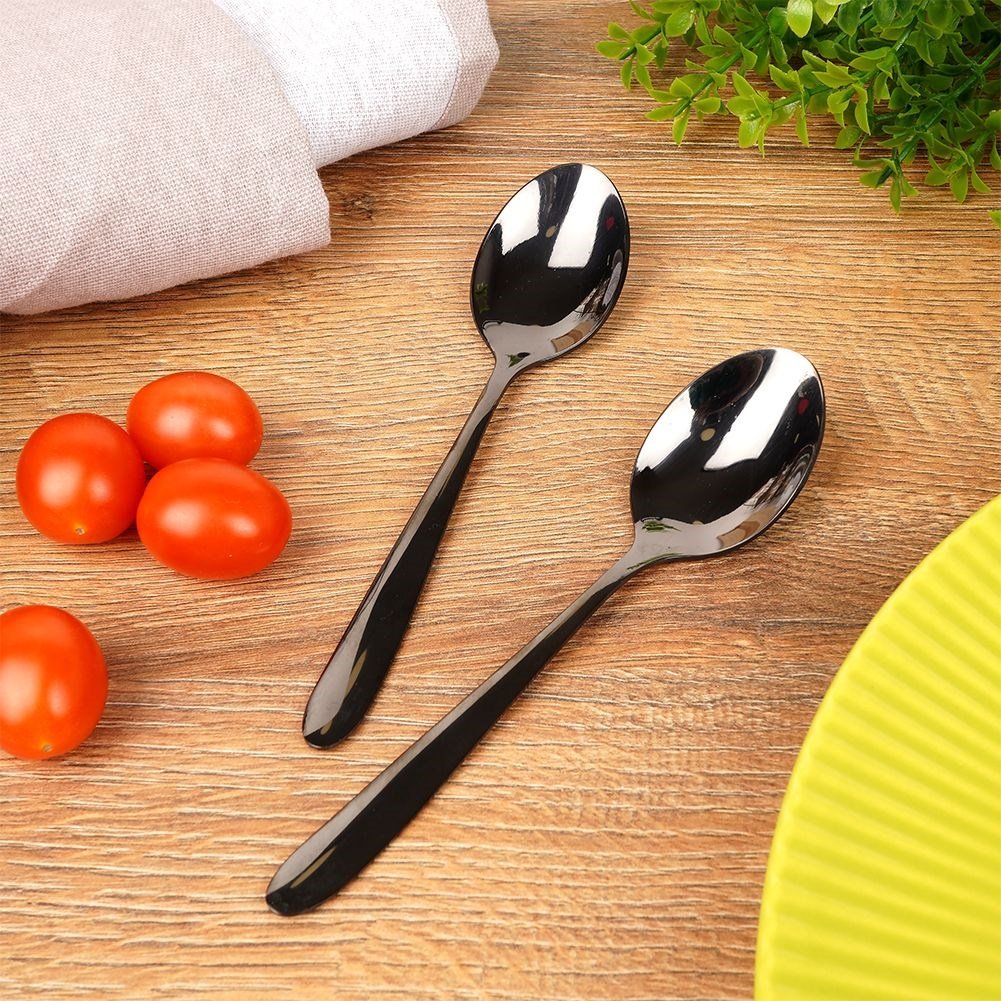 Black stainless steel spoons for coffee and tea - 2-pack