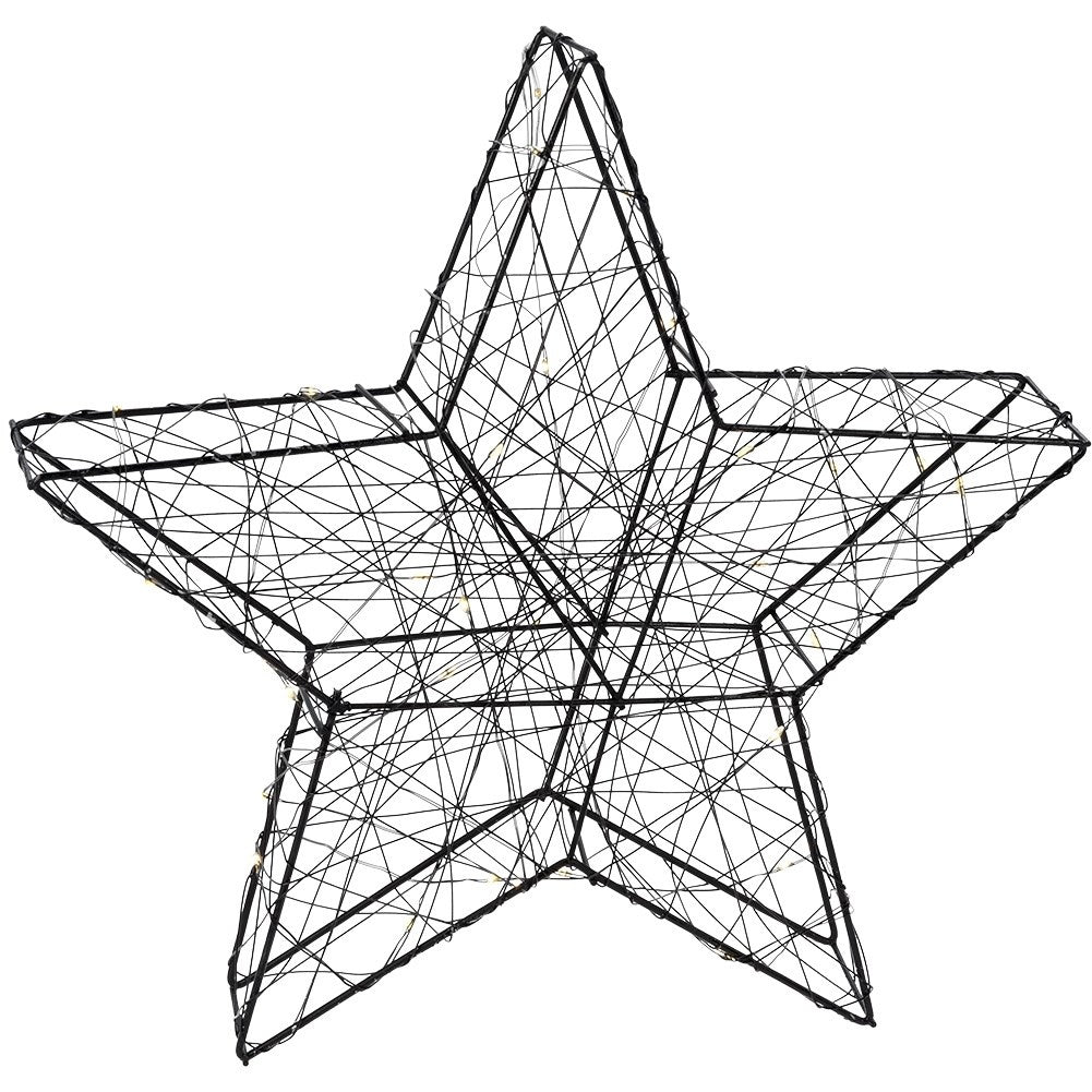 Black star decoration 30 cm with 30 LED lights for Christmas