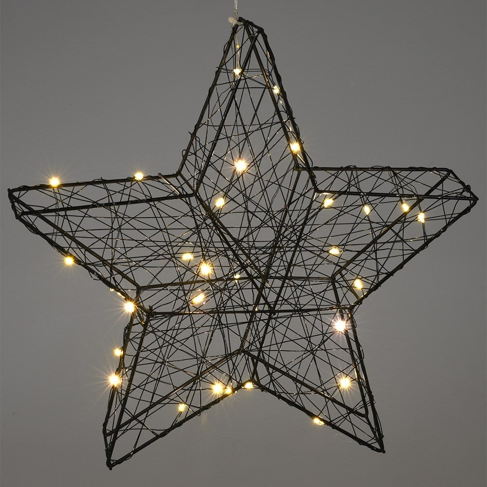 Black star decoration 30 cm with 30 LED lights for Christmas
