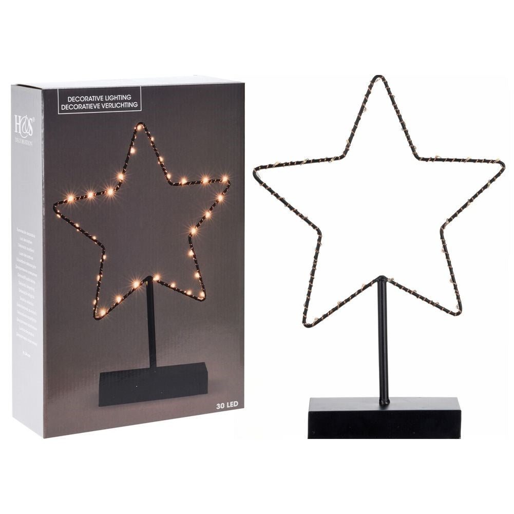 Black star lamp 34 cm with 30 LEDs, battery operated