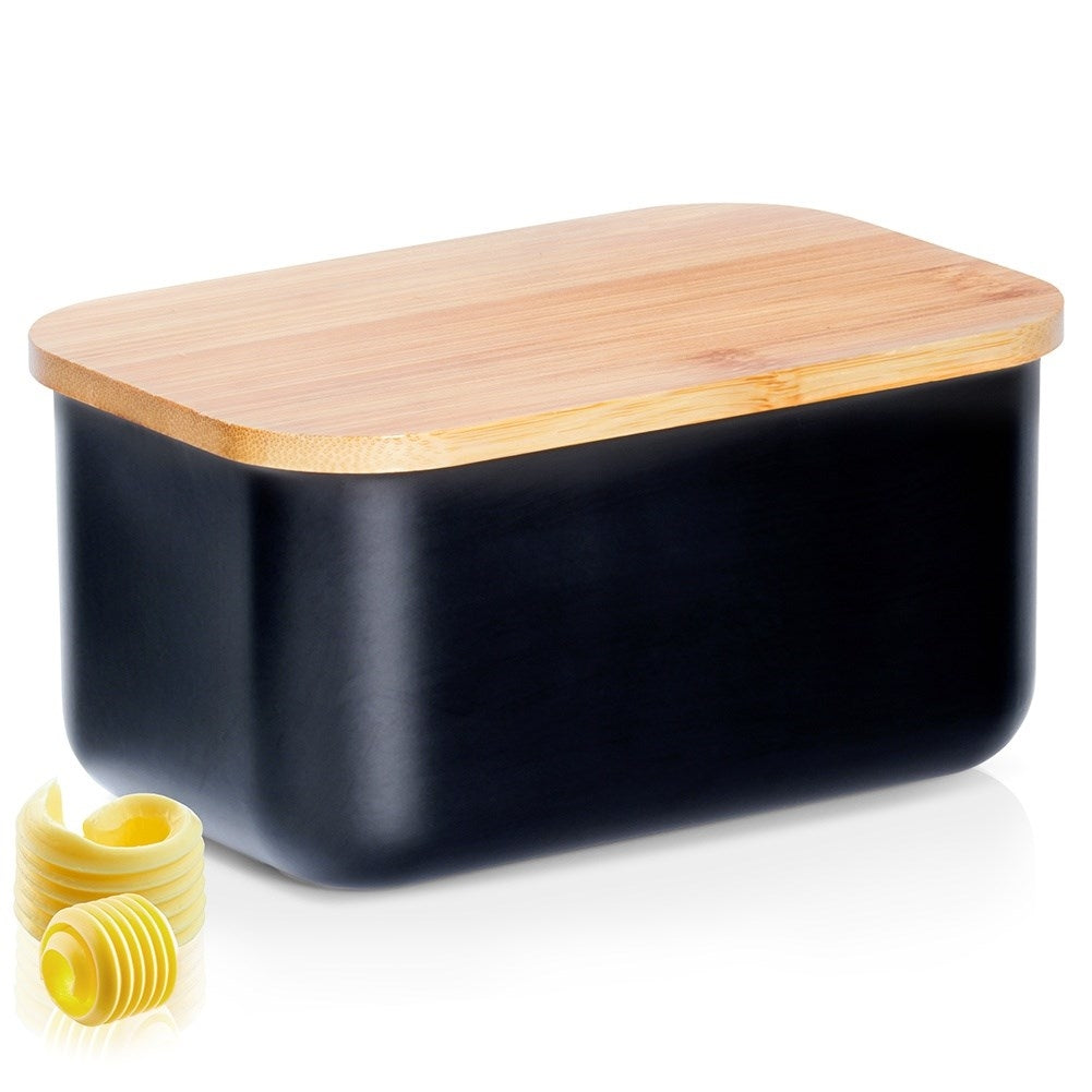 Black steel butter bowl with bamboo lid - Storage & serving
