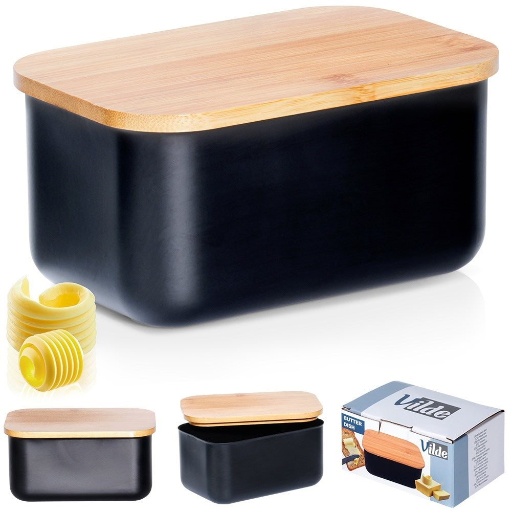 Black steel butter bowl with bamboo lid - Storage & serving