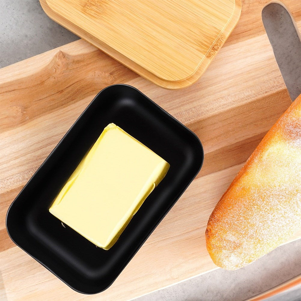 Black steel butter bowl with bamboo lid - Storage & serving