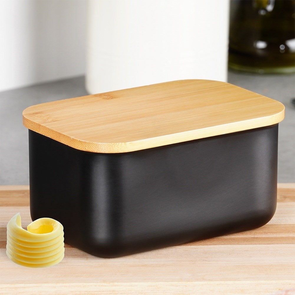 Black steel butter bowl with bamboo lid - Storage & serving