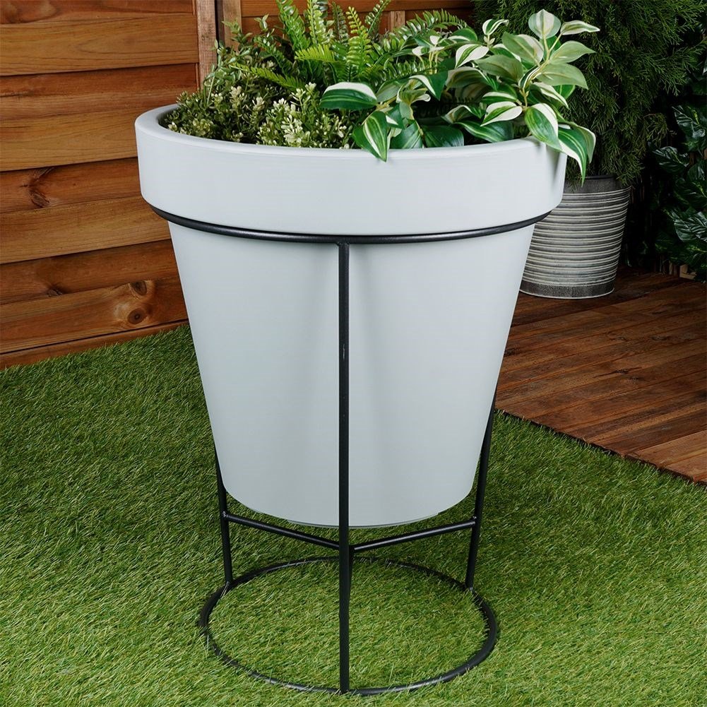 Black steel flower stand for pots, adjustable diameter