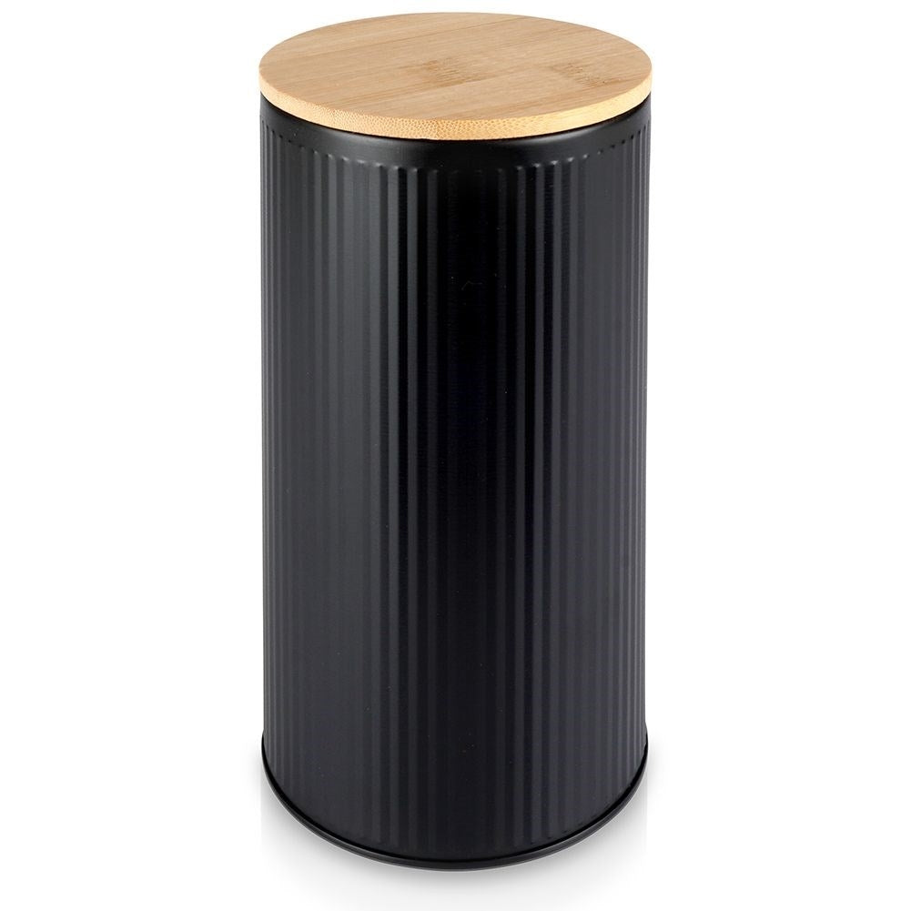 Black storage jar with bamboo lid for food