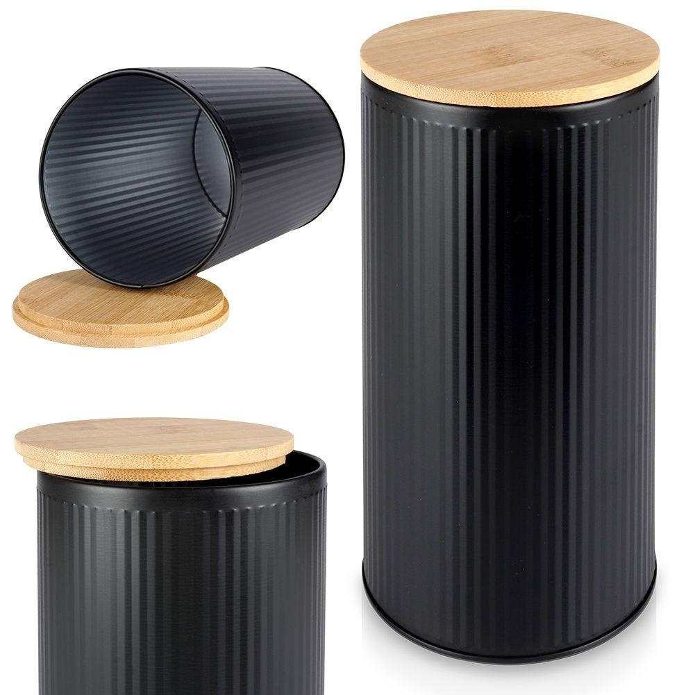 Black storage jar with bamboo lid for food