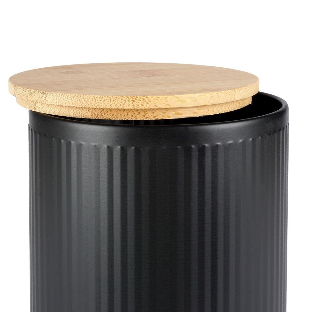 Black storage jar with bamboo lid for food