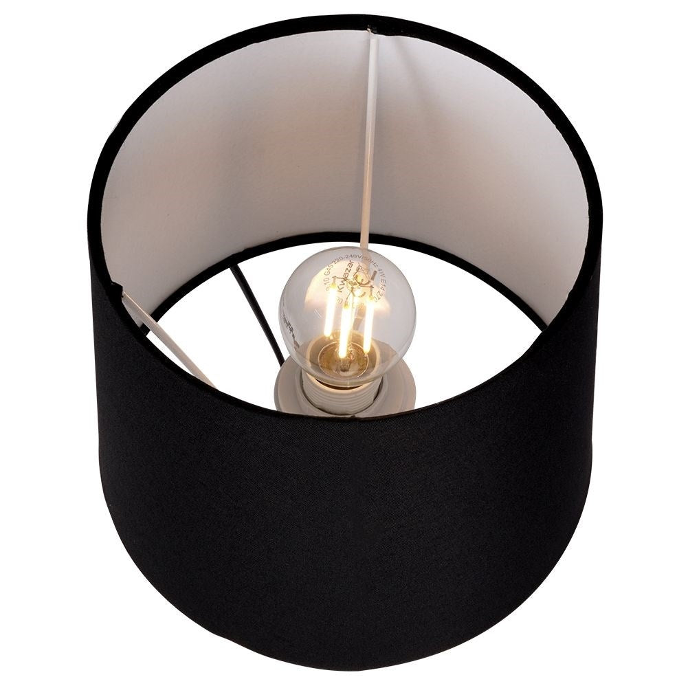 Black table lamp with shade and wooden legs for home and office