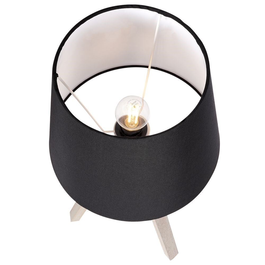 Black table lamp with shade and wooden legs for home and office