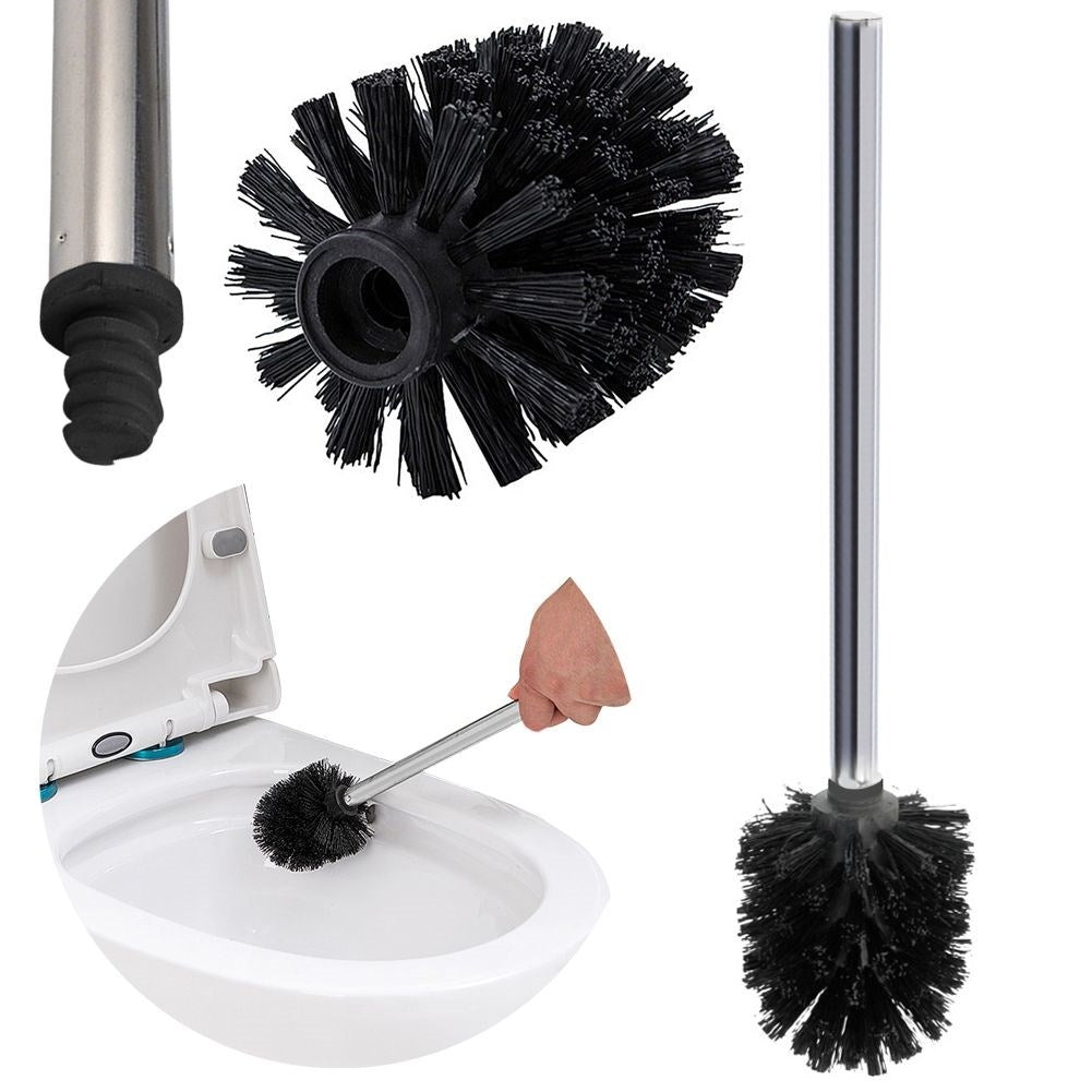 Black toilet brush with replaceable brush, steel and durable