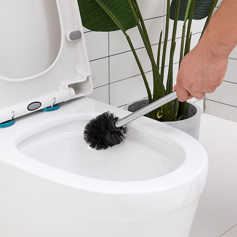 Black toilet brush with replaceable brush, steel and durable