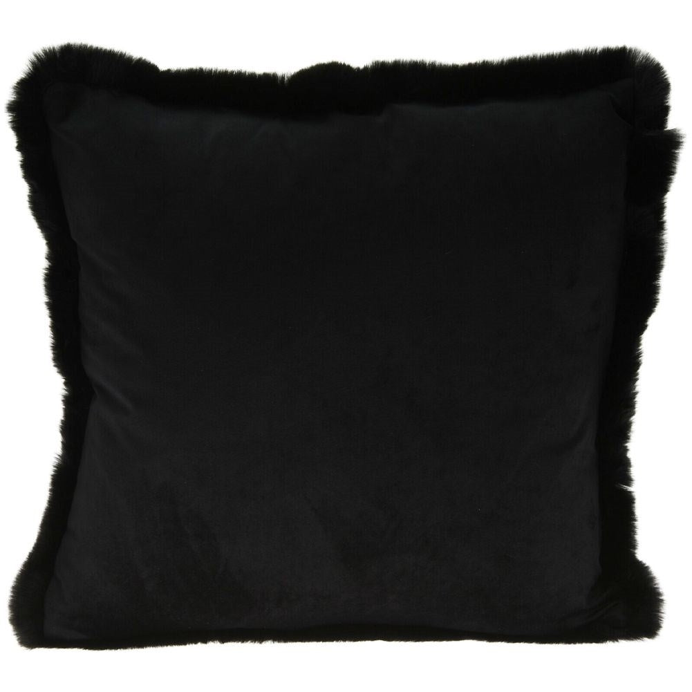 Black velvet cushion with fur, soft and elegant decoration