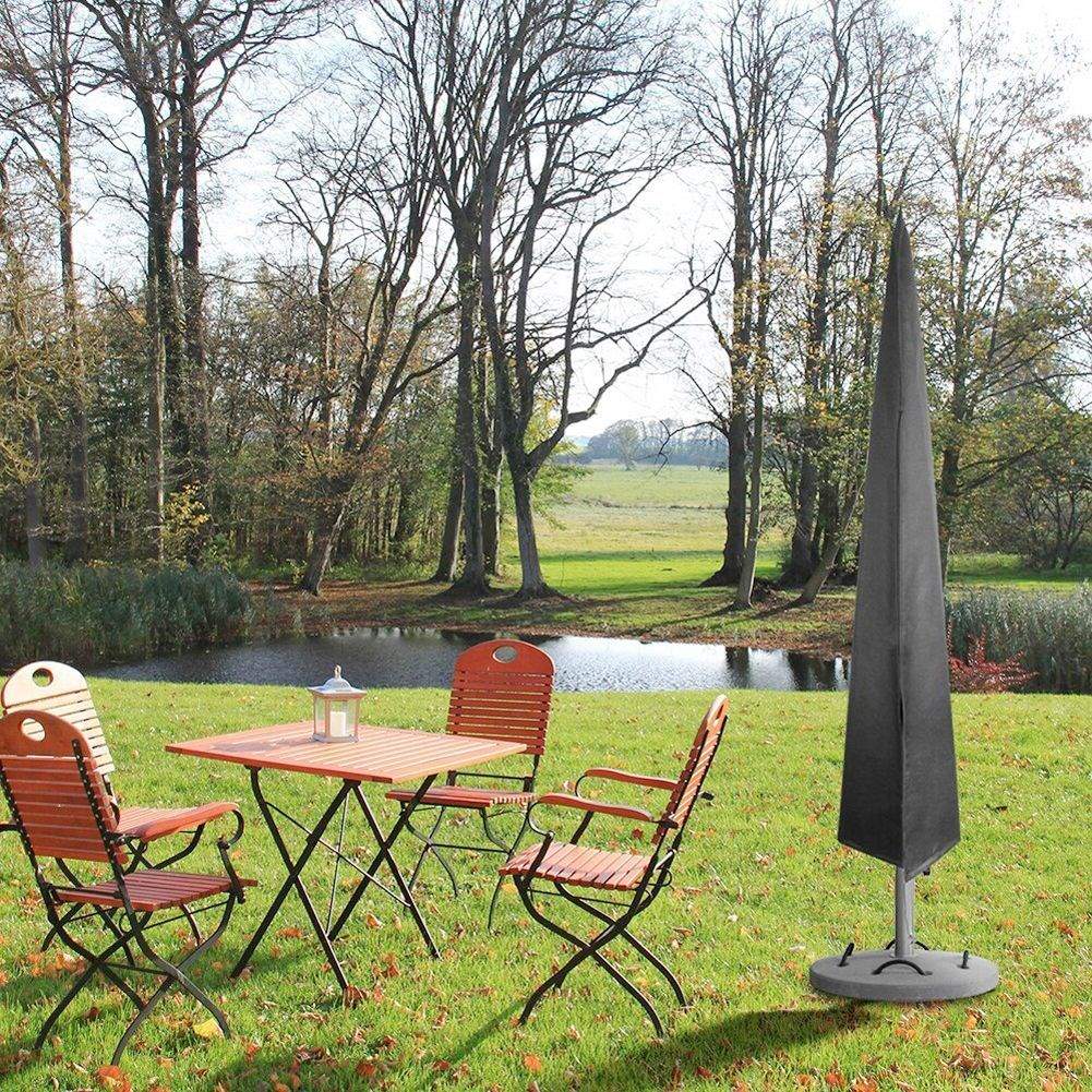 Black, waterproof parasol cover for garden and beach
