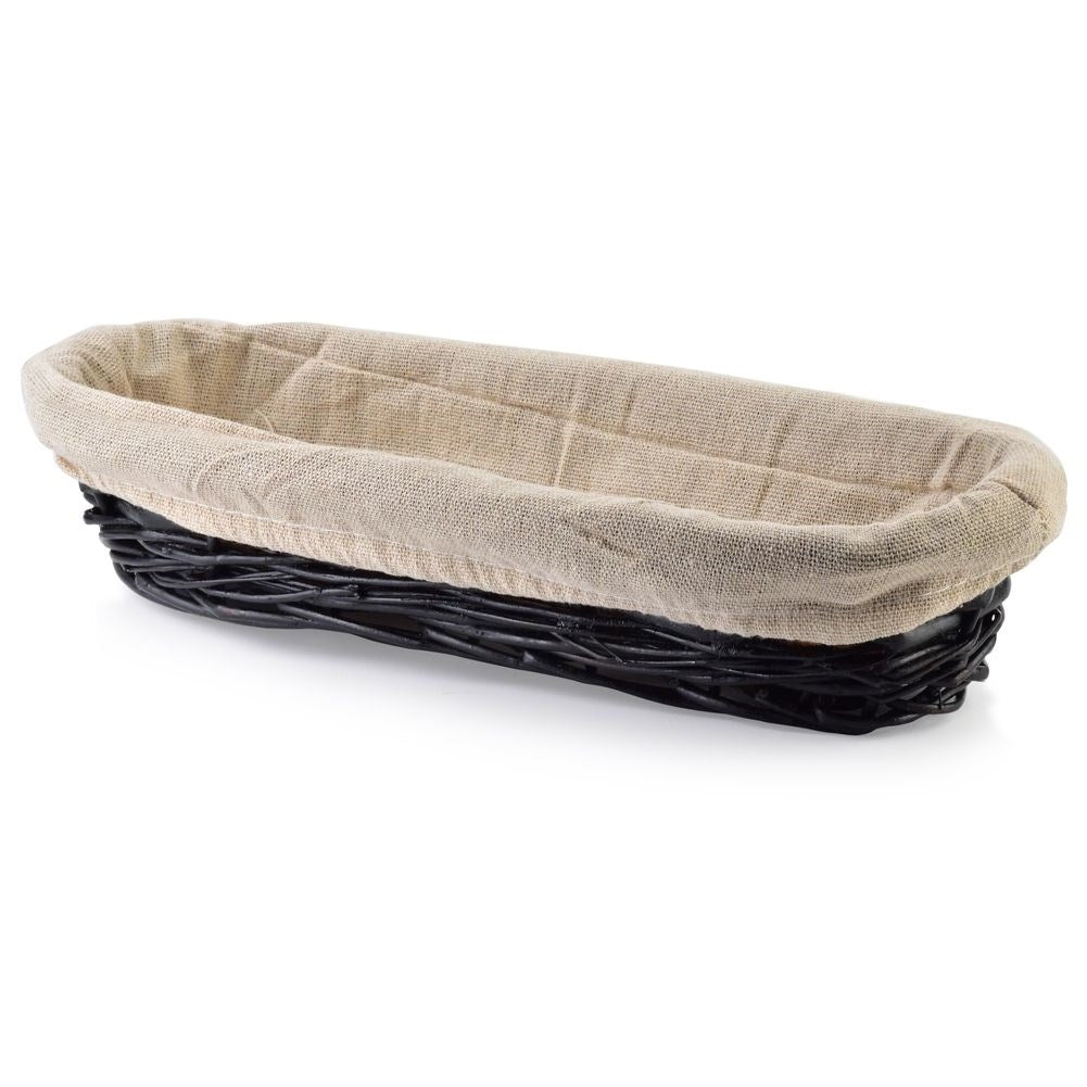 Black wicker cutlery basket with elegant beige fabric