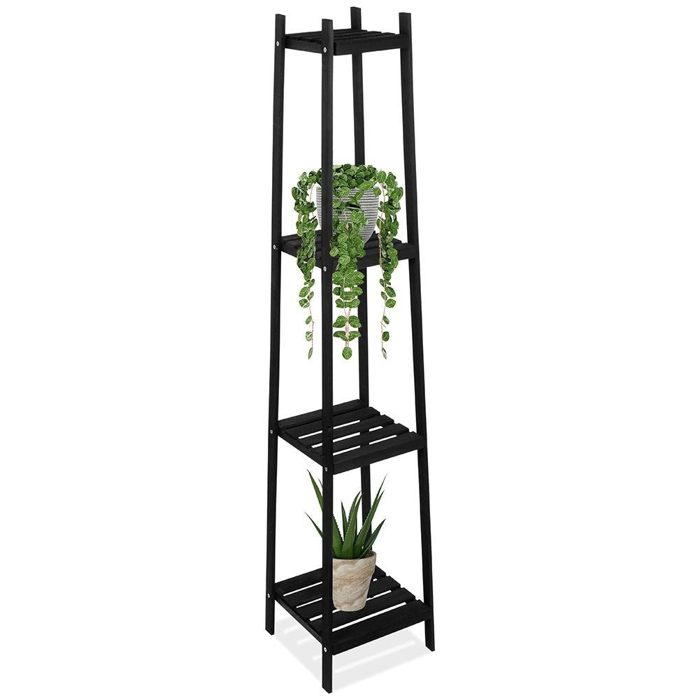 Black wooden flower stand with 4 levels in industrial style