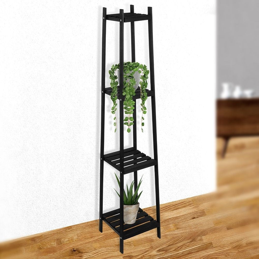 Black wooden flower stand with 4 levels in industrial style