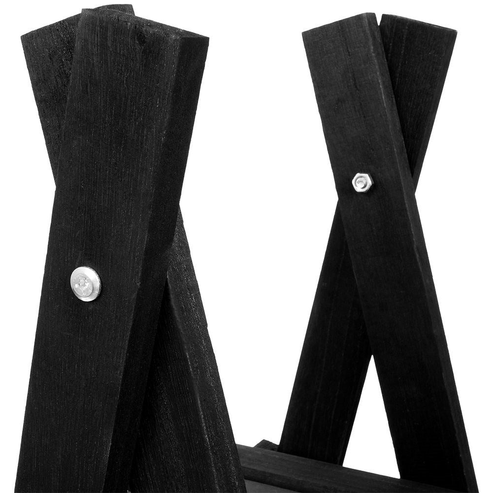 Black wooden flower stand with three levels in an industrial style