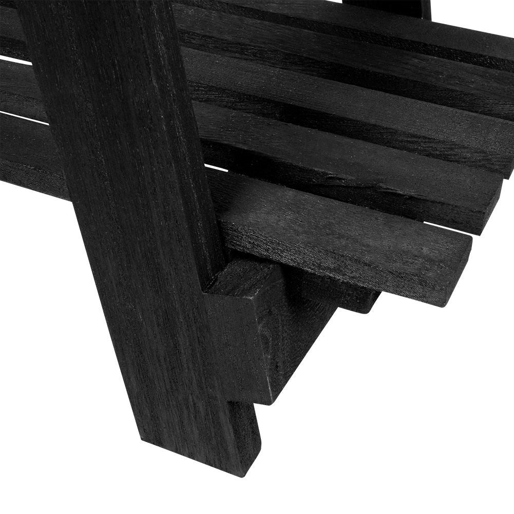 Black wooden flower stand with three levels in an industrial style