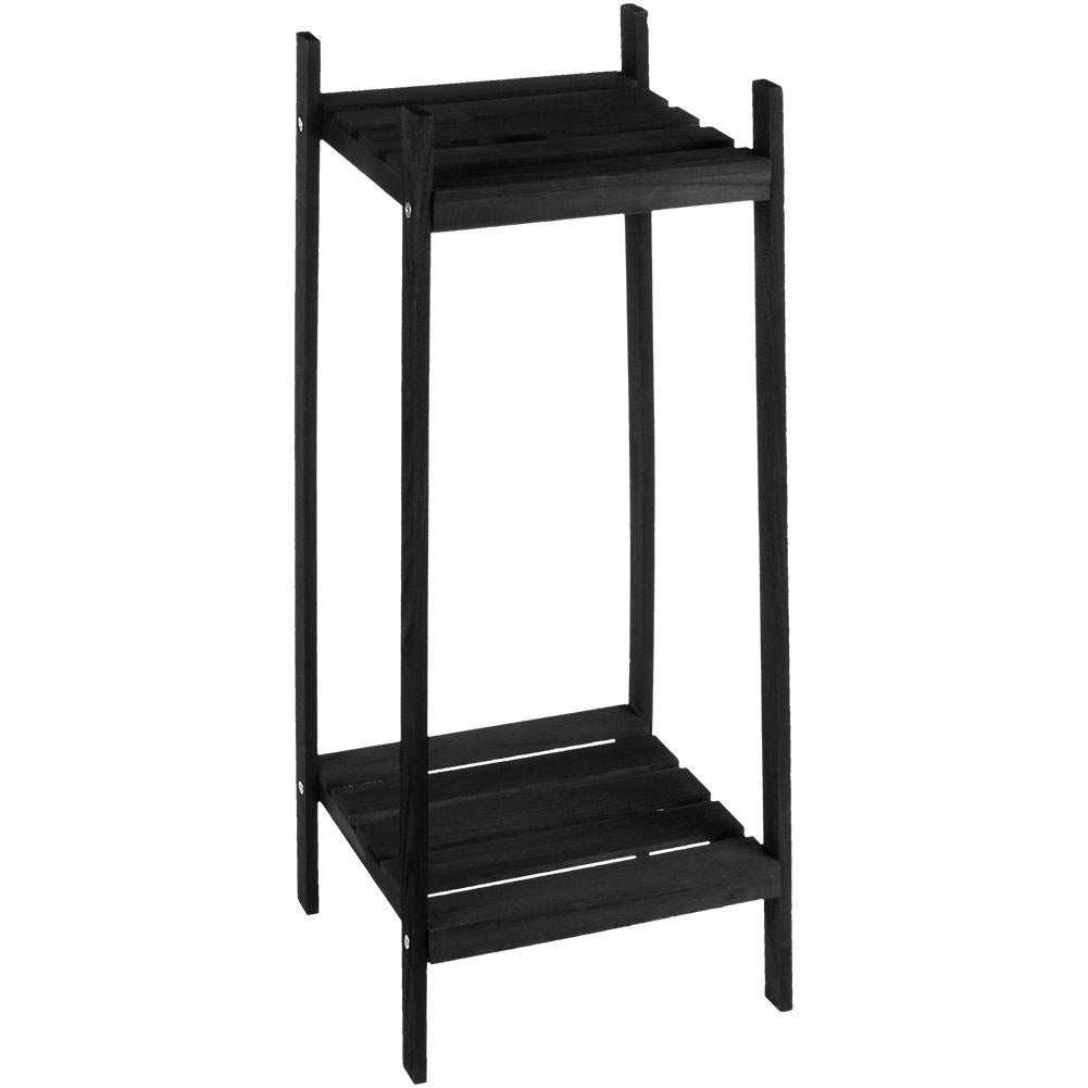 Black wooden flower stand with two levels in an industrial style