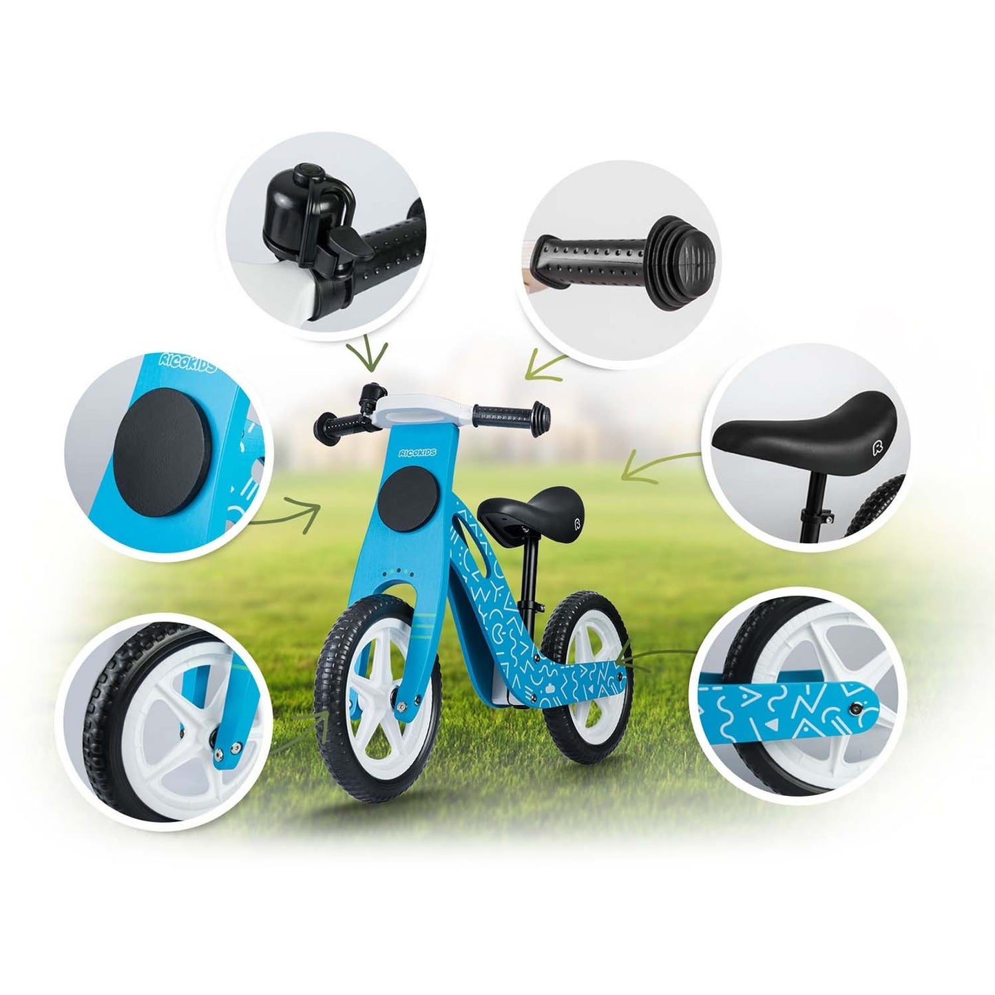 Blue Wooden balance bike Ricokids RC-613