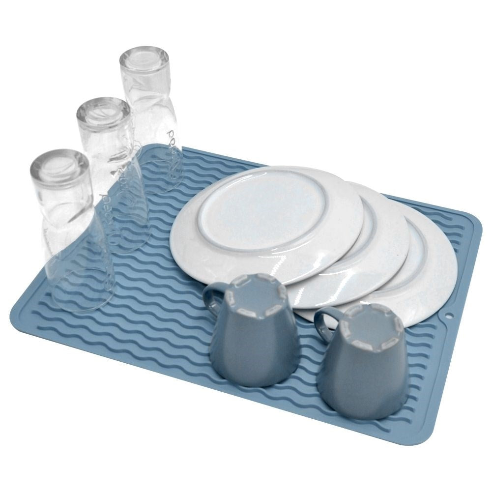 Blue rubber mat for dishes - easy to clean and organize