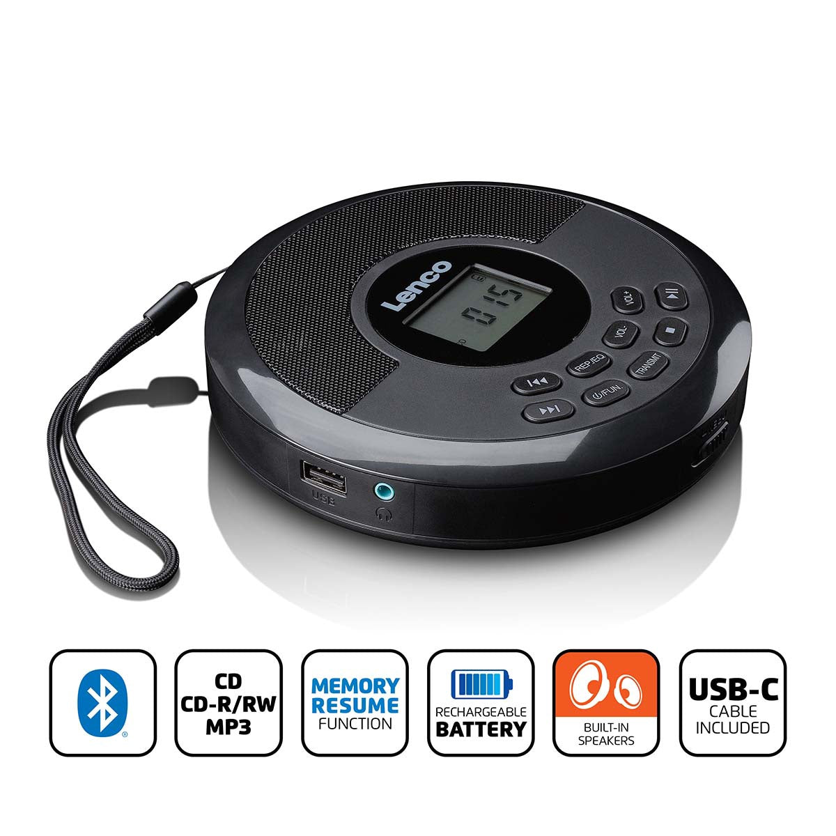 Bluetooth Discman with Built-In Speakers and USB Playback