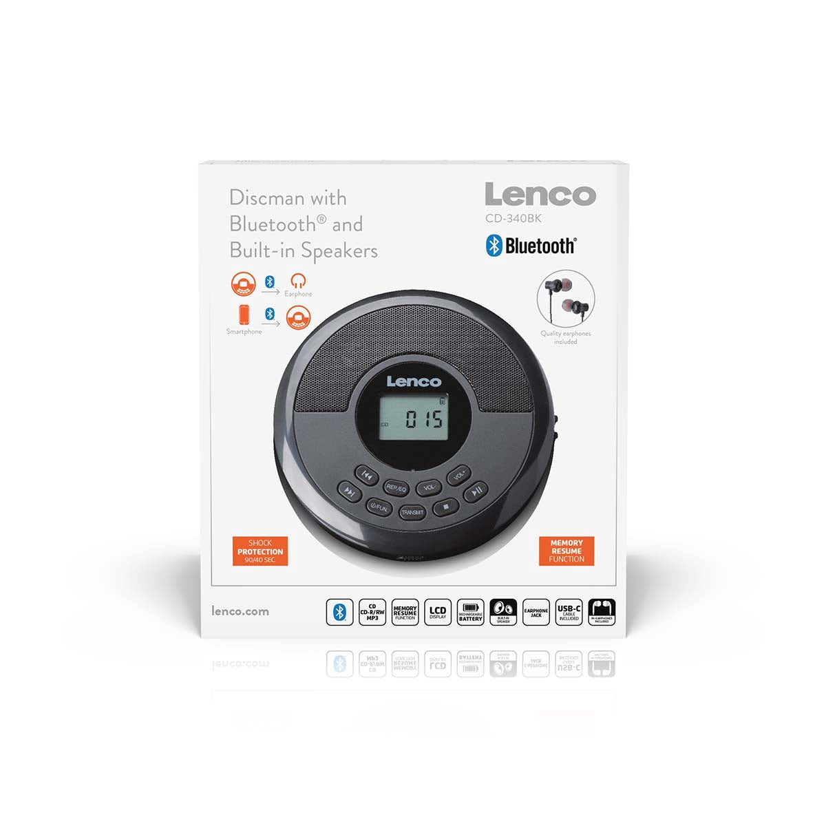 Bluetooth Discman with Built-In Speakers and USB Playback
