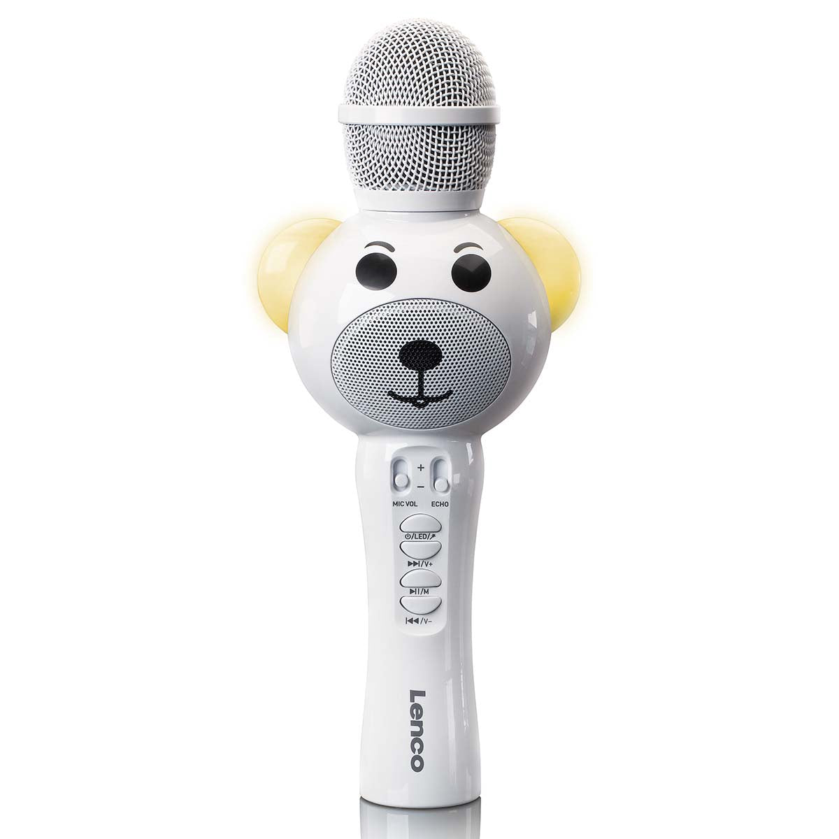 Bluetooth Karaoke Microphone with SD Slot, LED Lights, White