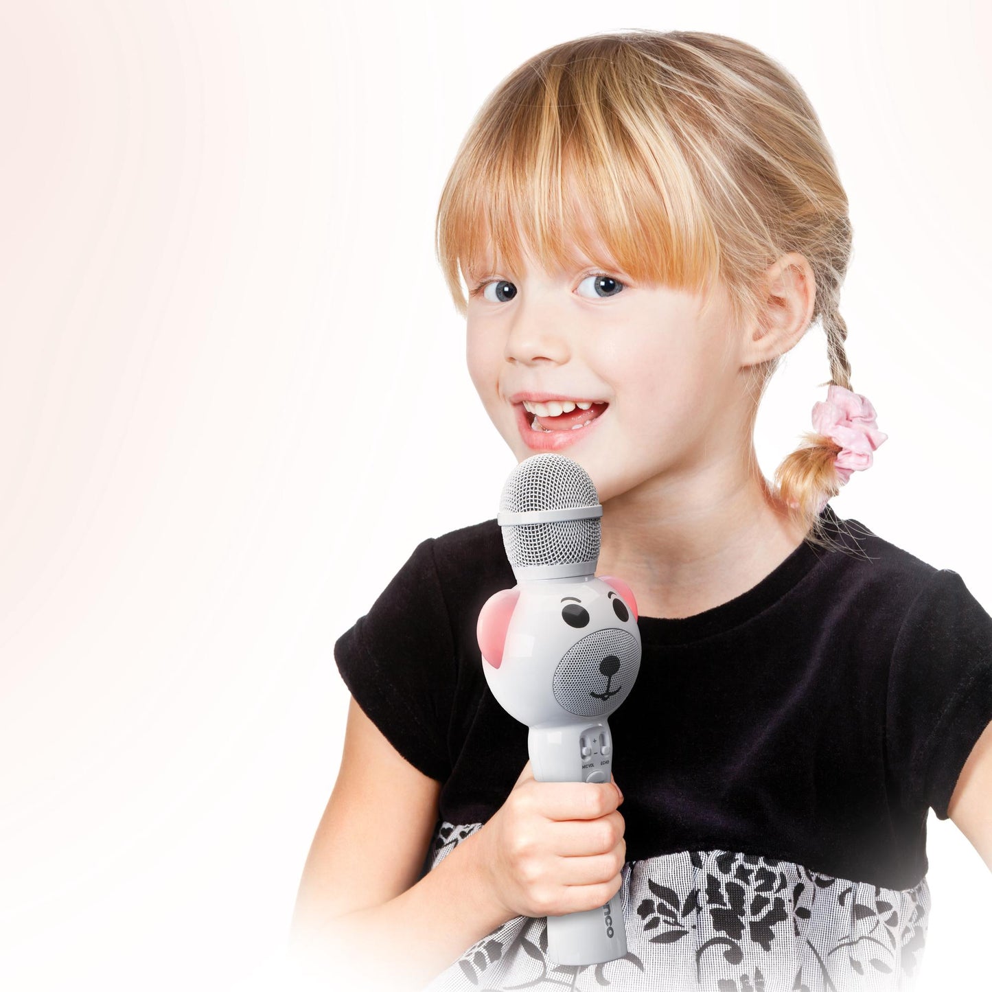Bluetooth Karaoke Microphone with SD Slot, LED Lights, White