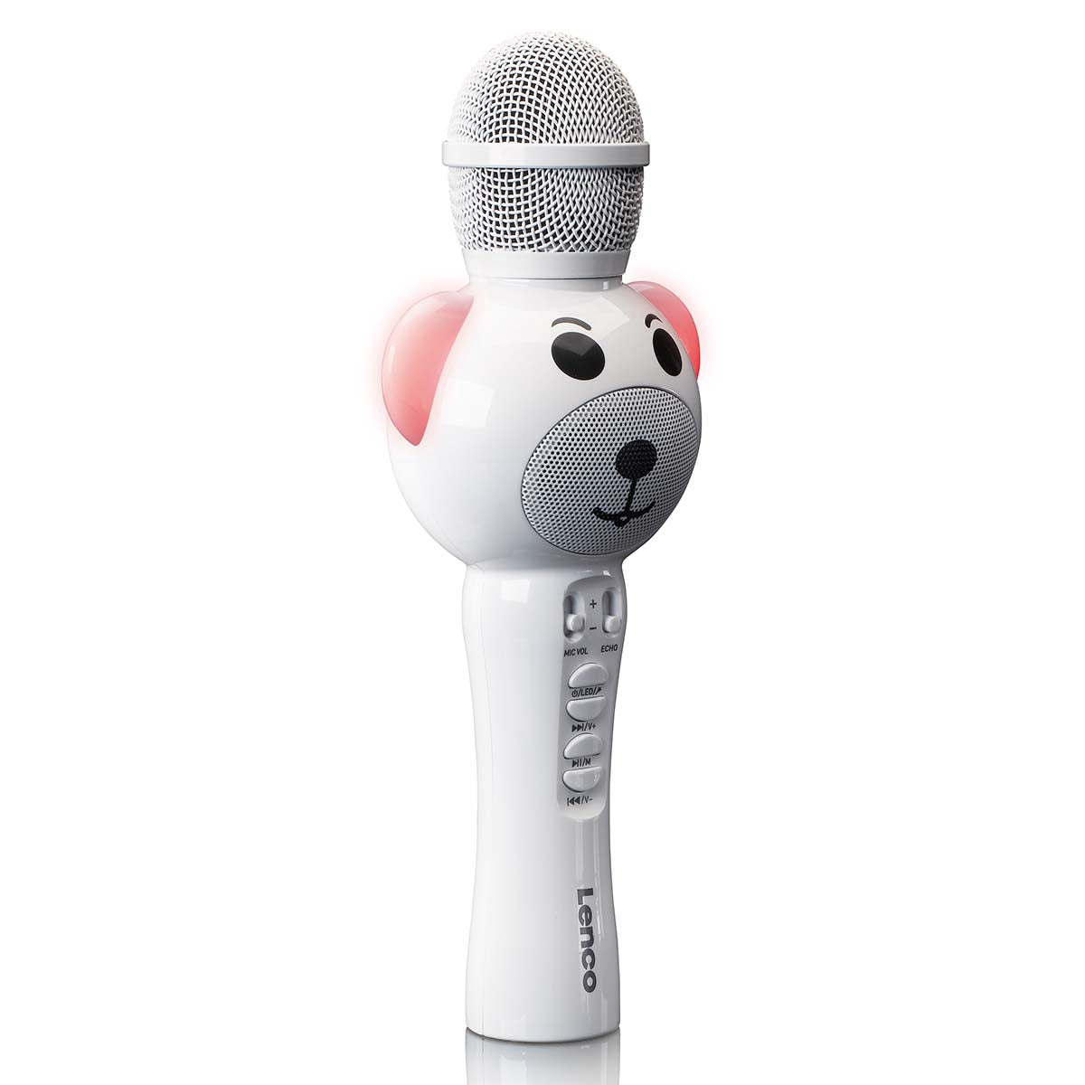 Bluetooth Karaoke Microphone with SD Slot, LED Lights, White
