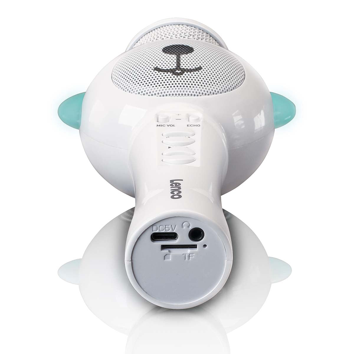 Bluetooth Karaoke Microphone with SD Slot, LED Lights, White