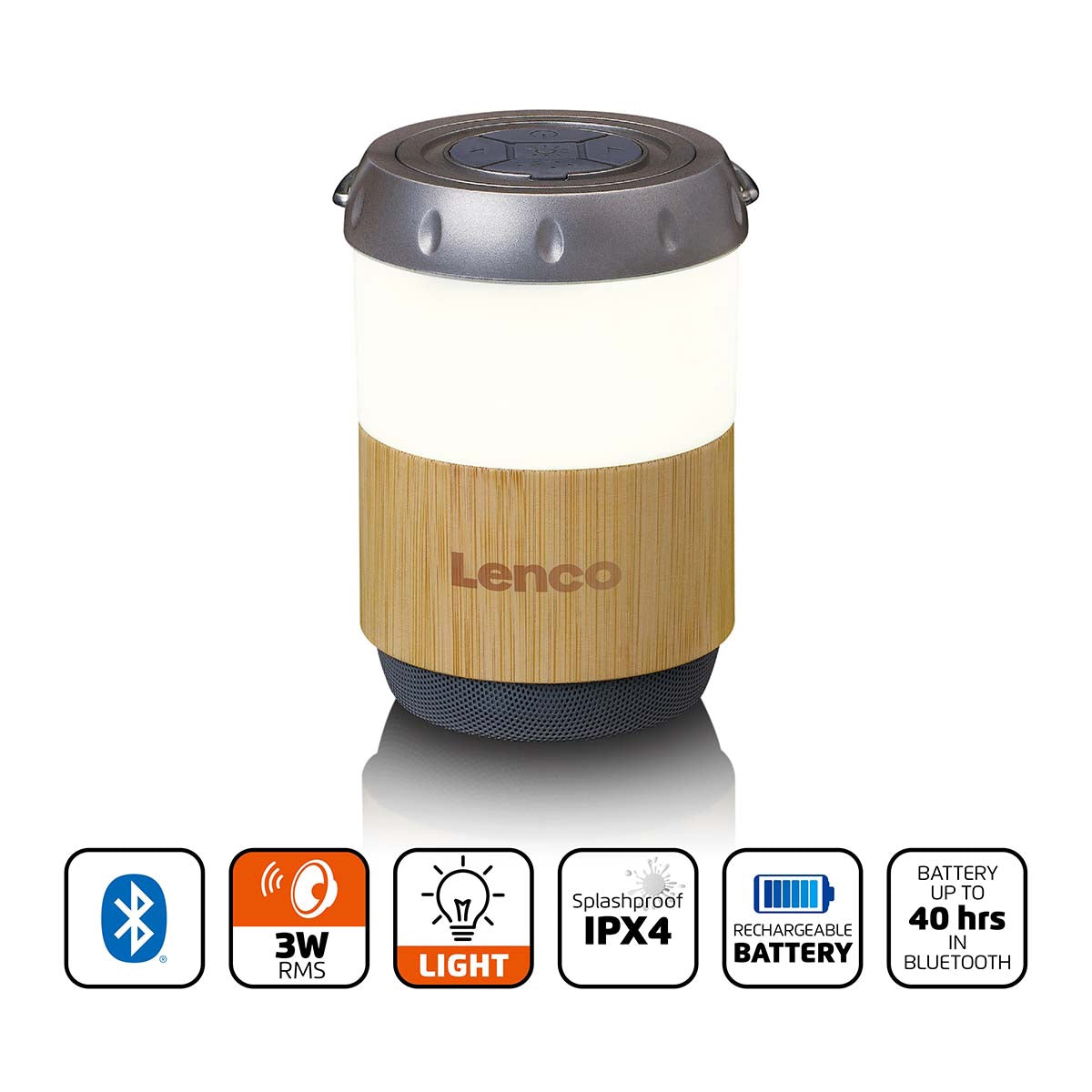 Bluetooth Lantern Speaker, Bamboo, 40-Hour Battery, IPX4