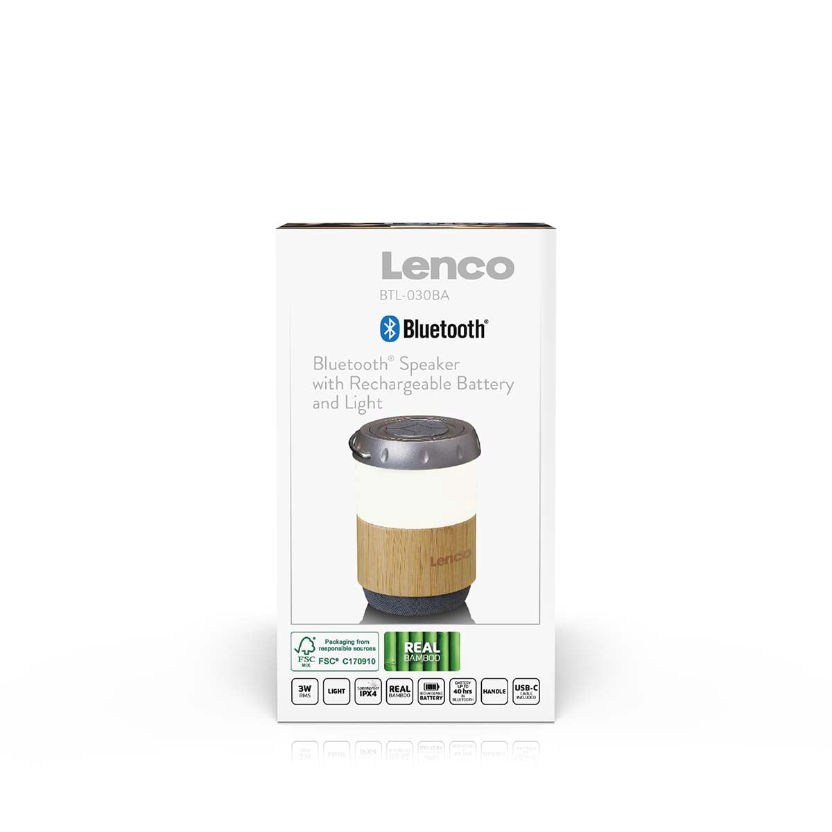 Bluetooth Lantern Speaker, Bamboo, 40-Hour Battery, IPX4