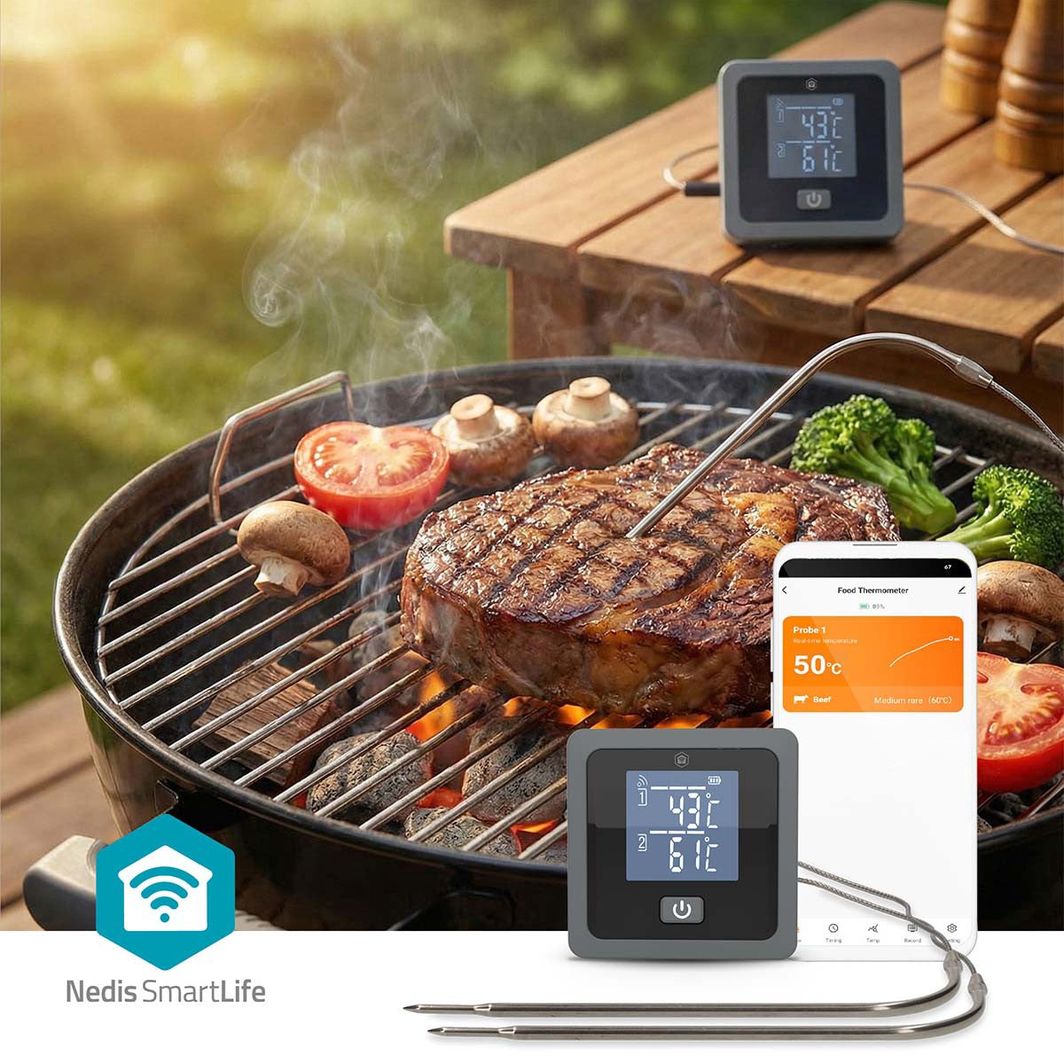 Bluetooth Meat Thermometer, Dual Probes, Smart App Control