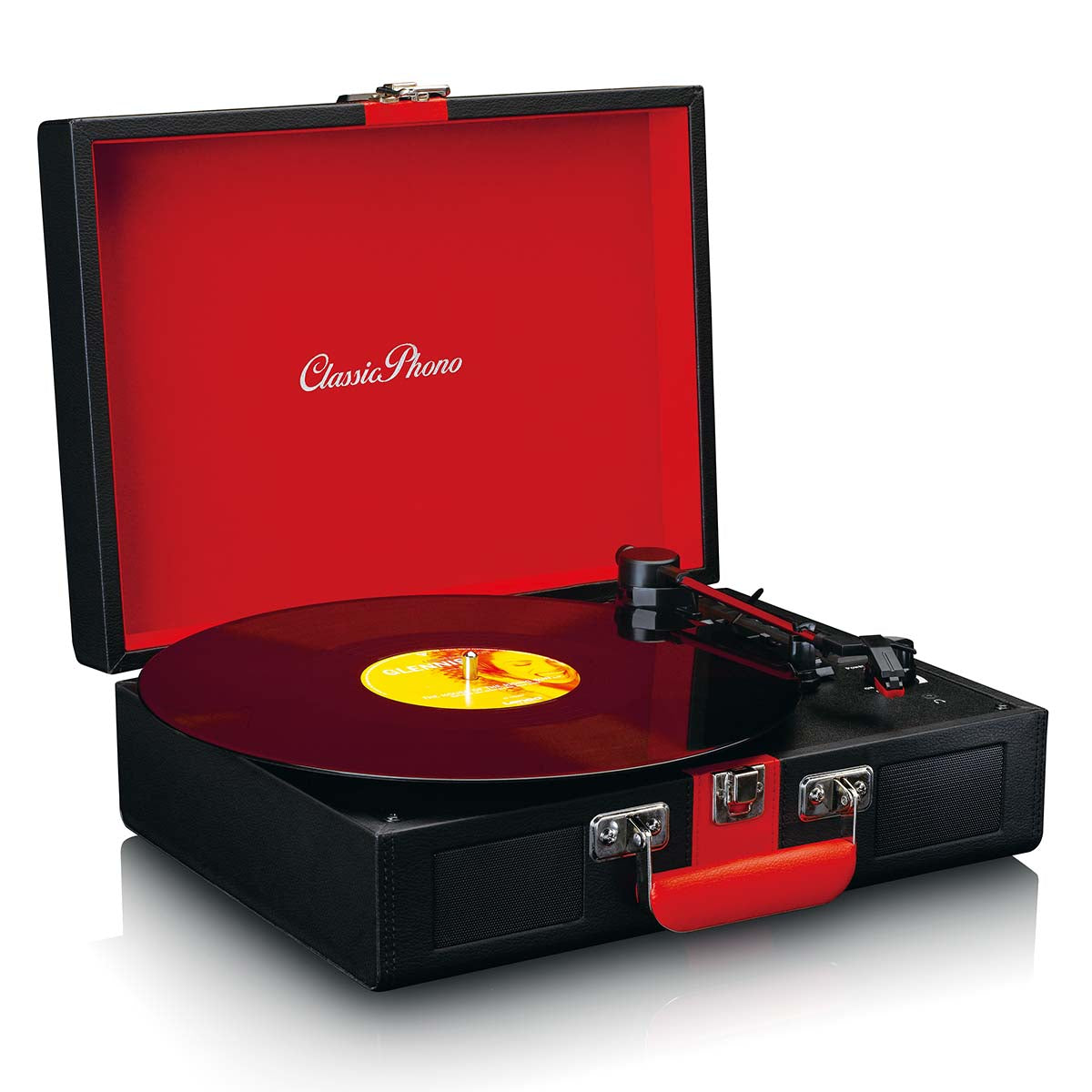 Bluetooth Record Player with Built-In Speakers, Black/Red