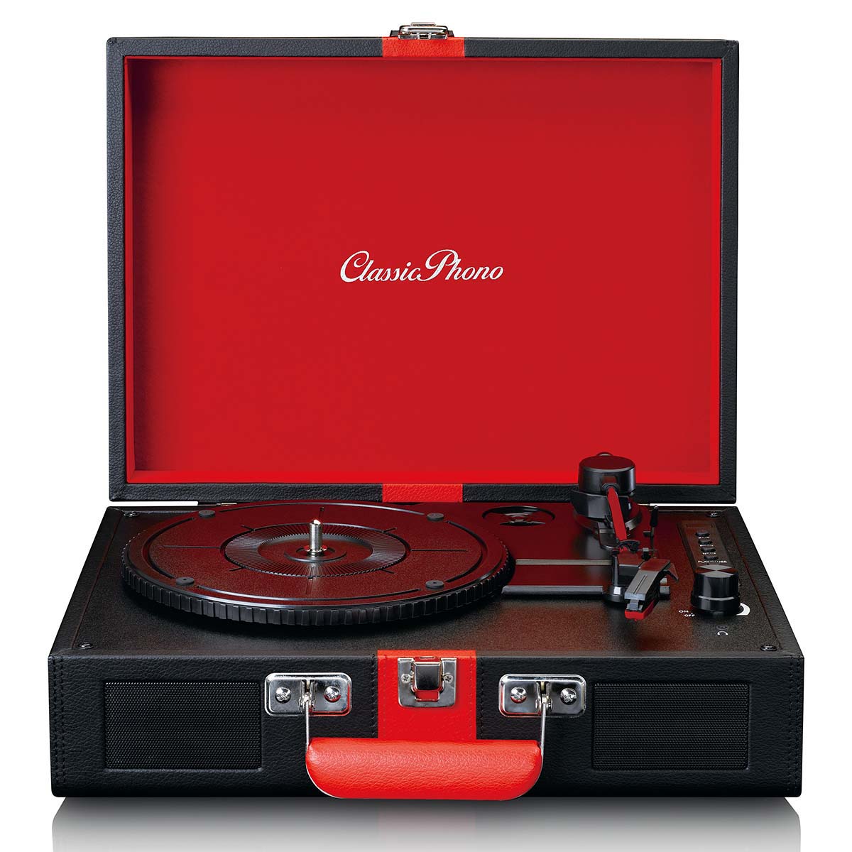 Bluetooth Record Player with Built-In Speakers, Black/Red
