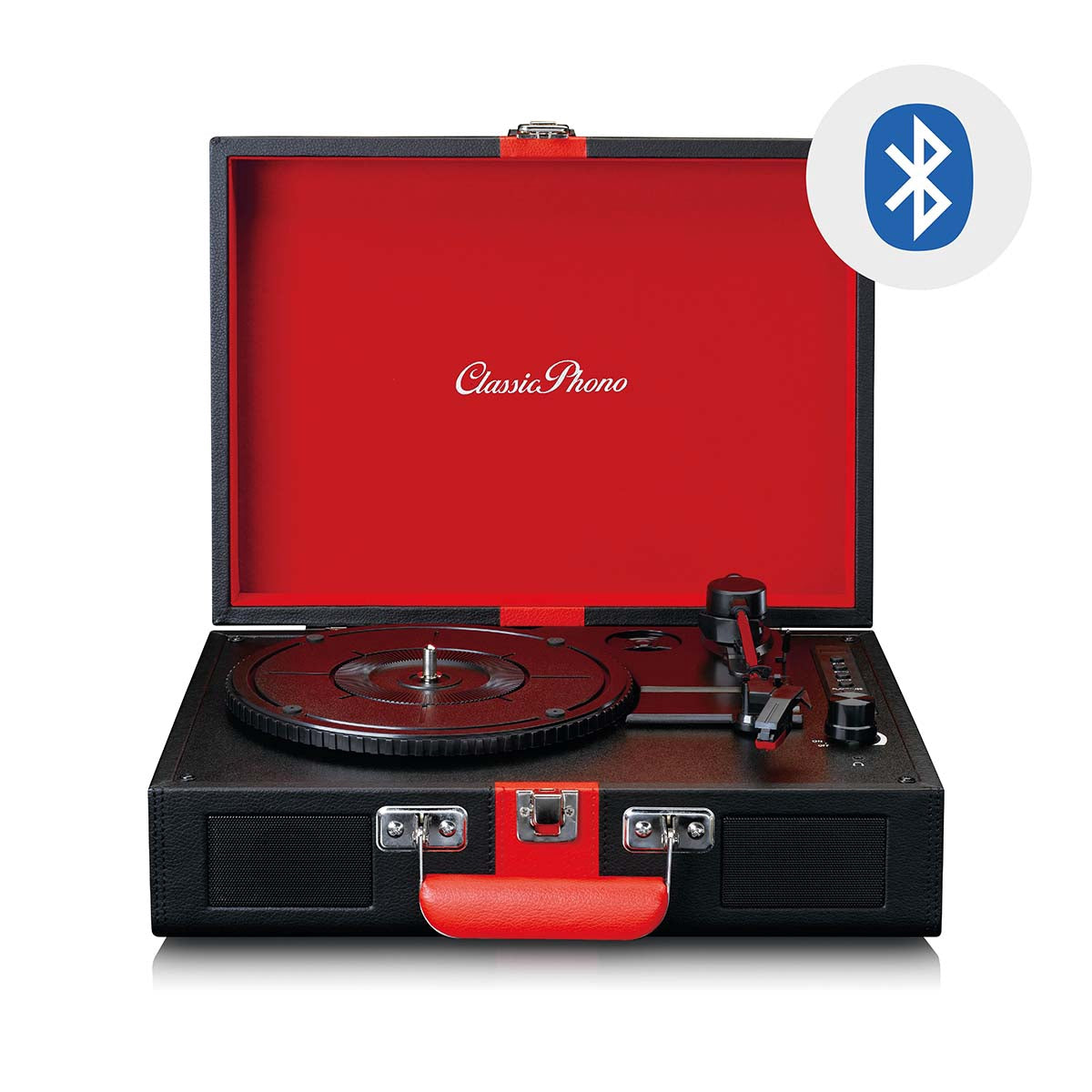 Bluetooth Record Player with Built-In Speakers, Black/Red